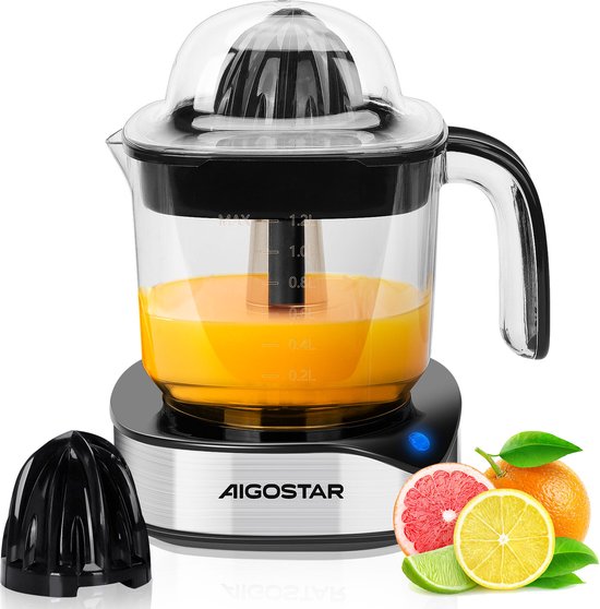 Aigostar Citruspers - Citruspers electrisch - 1.2L - 40W - Zwart/Zilver - Juicy van Merkloos