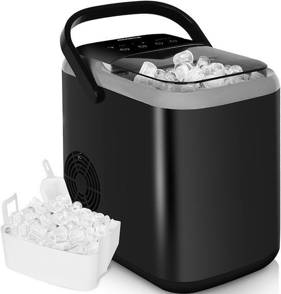 Aigostar IJsblokjesmachine - 1.5L - IJsklontjes maker - 12kg/24 uur - Draagbaar - Zelfreinigingsfunctie - Zwart van Merkloos