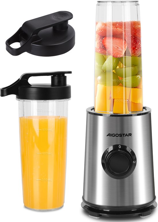 Aigostar Mini Blender - Blender to go - Smoothie Maker - 2 To-Go Bekers 800 ml van Aigostar
