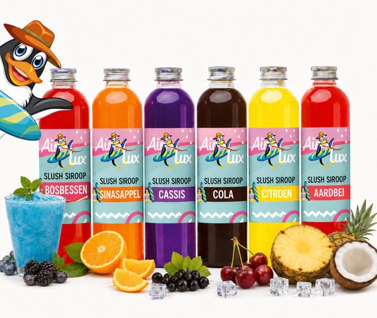 Airlux Slush Puppy Siroop - Slush Siroop - 6 Verschillende Smaken - 6x250ml - Slush Puppy - Slush Puppy Maker - Slush Puppy Siroop - Kola - Bosbessen - Sinaasappel - Cassis - Aardbei - Citroen