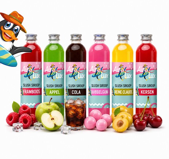 Airlux Slush Puppy Siroop - Slush Siroop - 6 Verschillende Smaken - 6x250ml - Slush Puppy - Slush Puppy Maker - Slush Puppy Siroop - Kola - Kersen - Appel - Bubbelgum- Framboos - Reine Claude