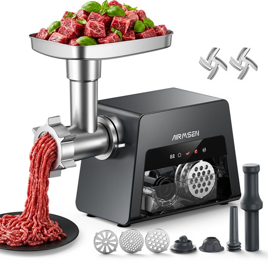 AIRMSEN Elektrische Gehaktmolen - Vleesmolen met Accessoire-opbergvak - Worstenvuller & Kibbeh-maker - Gegoten Aluminium van AIRMSEN