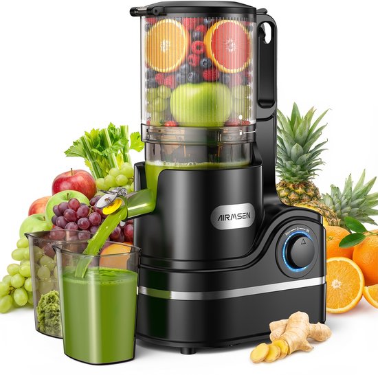 AIRMSEN Slowjuicer - Sapcentrifuge voor Groenten en Fruit - 15 cm Grote Vulopening - Zeefloos & Vaatwasserbestendig - BPA-vrij van Merkloos