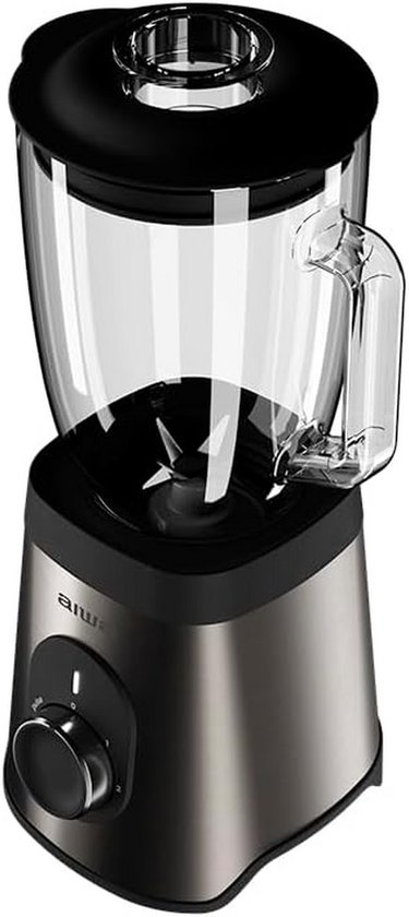 Aiwa Saberu 1500 ATB‑1500 Tafelmixer, 1500 W, glazen kan 1,5 l, 2 snelheden + Pulse, 6 Satoku® messen, roestvrij staal/kunststof, anti-vingerafdruk, kleur: zwart