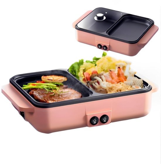 aladdien - Elektrische Binnengrill - Rookloos - Snel Opwarmend - Roze - Mini Tafelgrill - Voor Slaapzaal - EU-stekker 220V