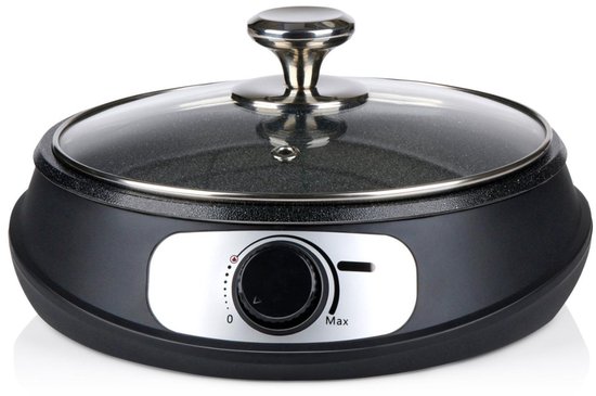 All Ride Teppanyaki Bakplaat 24V - Elektrische Pan met Deksel - Bakplaat Elektrisch Ø26cm - Grillplaat voor Camper en Vrachtwagen - 250W - met Houten Spatel