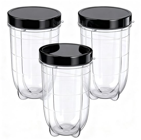 Allecto - 16oz Blender Cup - Vervangende Mok - Duurzaam en Veilig - Transparant + Zwart - Sap Glazen Accessoires - Geschikt voor Magic Bullet - 3 S...