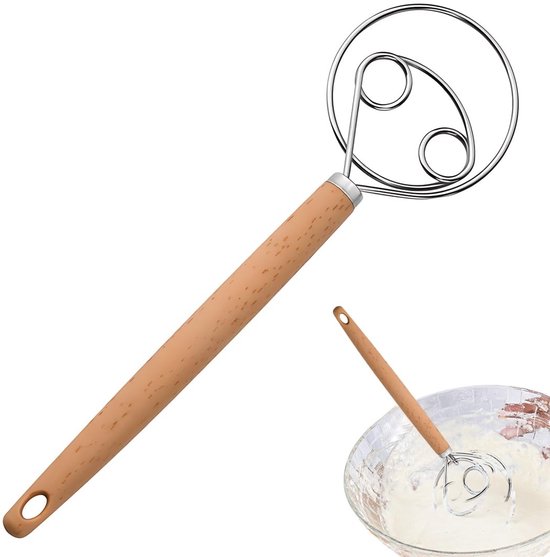 Allecto - Danish Pasta Mixer - Spiraalmixer - Duurzaam en Robuust - Houten Handvat - Eieren Klopper - Geschikt voor Deeg - 26.5 x 7.5 cm van Merkloos