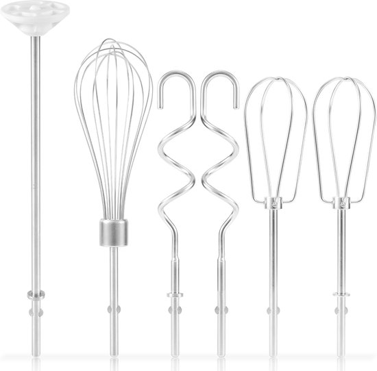 Allecto- Handmixeraccessoires voor Roestvrij Staal Deeghaken Mengstaaf en Kloppers - Vervangende Mixeraccessoires - Geschikt voor KHM3 KHM5 KHM7 KHM9 - 6st Set