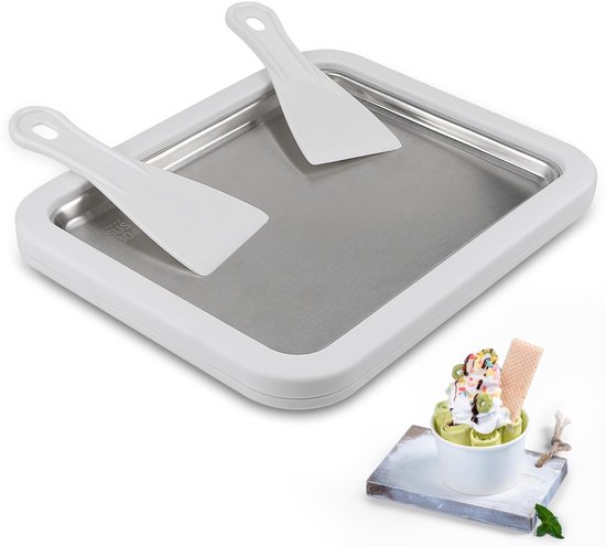 Allecto - IJsrollermaker - Zelfgemaakt IJs - Roestvrij Staal - Wit - Bevroren Yoghurt - Ijsrollen - Geschikt voor Thuisgebruik - Kleur Wit van Merkloos