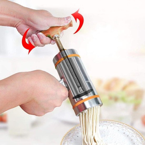 Allecto - Pasta Maker - Handmatige - Roestvrij Staal - Noedel Machine - Huishoudelijke - 7 Mallen - Geschikt voor - Oranje - Machine voor Verse Pasta met Handmatige Bediening. van Merkloos
