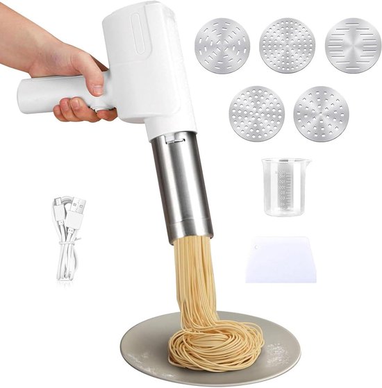 Allecto plus - Elektrische Draagbare Pastamachine met Accu - Roestvrijstaal - Pasta Maker met 5 Vormstukken - Keuken & Buiten - Automatisch van Allecto Plus