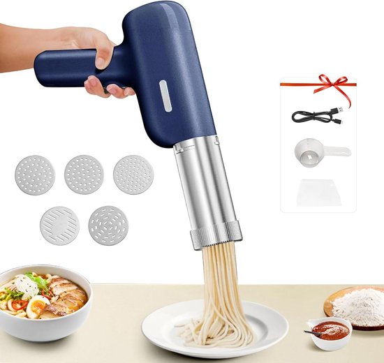 Allecto Plus - Elektrische handheld pastamachine met 7 opzetstukken en oplaadbaar - Voor het maken van spaghetti en fettuccine