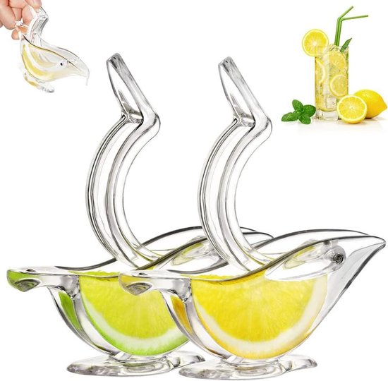 Allecto Plus – Handmatige citroenpers voor het persen van verse vruchten - Transparante fruitpers voor citrusvruchten - Handmatige citroenschijfjespers - Draagbare handsapcentrifuge voor diverse vruchten - Set van 2