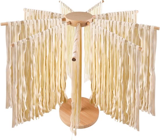 Allecto Plus - Houten Pastadroger met 9 Armen - Opvouwbare Pastabrekker - Pastadroger voor 45 kg Pasta - Pasta Droger met Handdoekenhouder van Merkloos