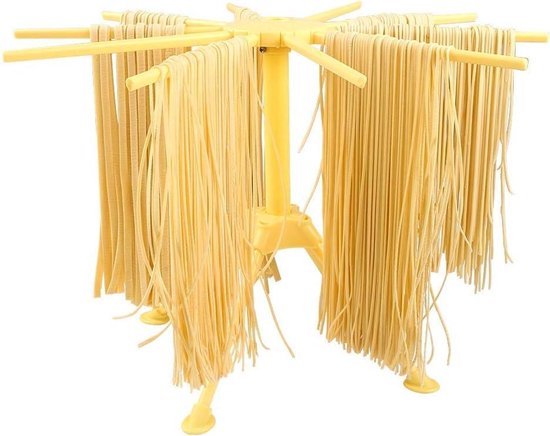 Allecto Plus - Pasta Droogrek Geel Kunststof 10 bar Noedeldroger Opvouwbaar - Handmatig - Huishoudelijk - Snelle Installatie - Ruimtebesparend