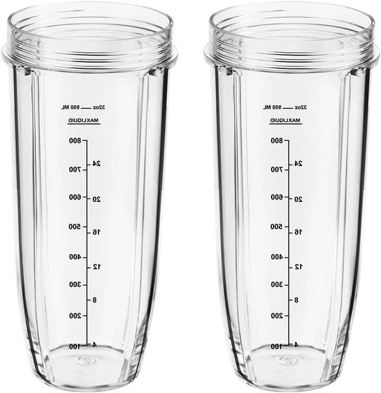 Allecto Premium - 950ml Mixerbekers Vervanging voor Ninja Auto-iQ Blender - Set van 2 - Nutri Ninja Onderdeel - Geschikt voor Verschillende Modellen van Merkloos
