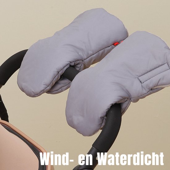 Allernieuwste.nl® Kinderwagen Handschoenen 2 Stuks Wanten Buggy - Wollen Binnenzijde - Winddicht - Waterdicht - Gants de Poussette - Warme Handmoffen - 2 Stuks Apart - kleur Grijs van Allernieuwste.nl