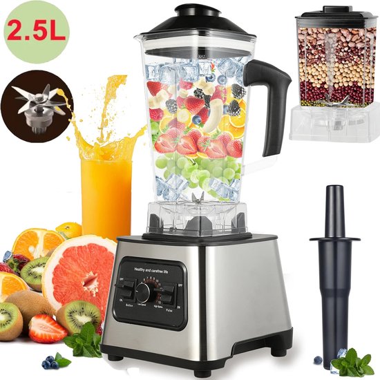 Allero Blender - Blender Smoothie - Blenders - 6000W - 2-in-1 - 2,5 Liter - 4 RVS Messen - 9 Snelheden - Ook Bevroren - 220V van Merkloos