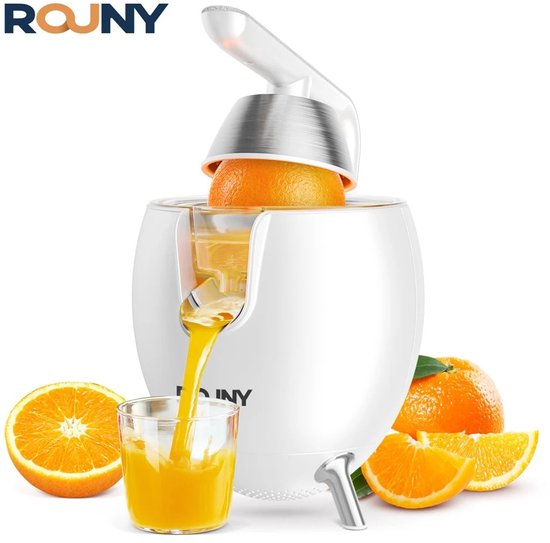 Allero Citruspers - Citroenpers - Juicer - Sinaasappel Centrifuge - Roestvrijstaal - Wit - 400 ML - Stille Motor - Opzetstukken van Merkloos