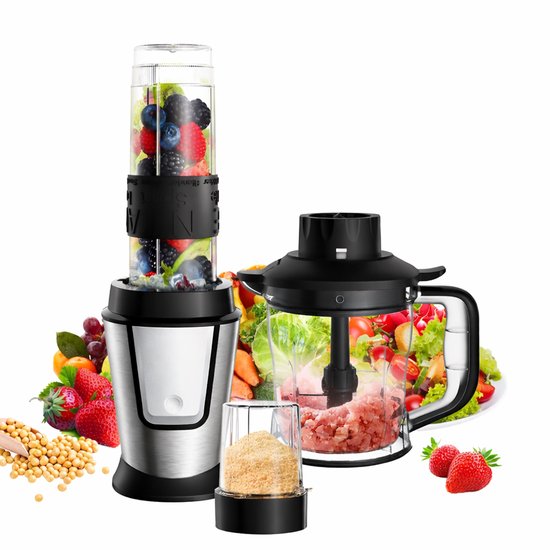 Allero Keukenmachine - Multifunctionele Keukenmachine - Hakmolen - Blender - Juicer - Mixer - 3-in-1 - 700W - 1,2L - Beker van Merkloos