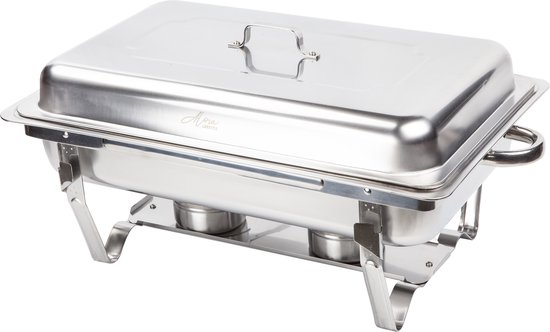 Alora Chafing Dish Chrome 6 bakken per 3 - Voedsel Verwamer - Voedsel Warmhouden - met Deksel - Buffetwarmer - Roestvrij Staal - Warmhoudplaat - Bain Maria - Warmhoudbakken - Warmhoudschalen