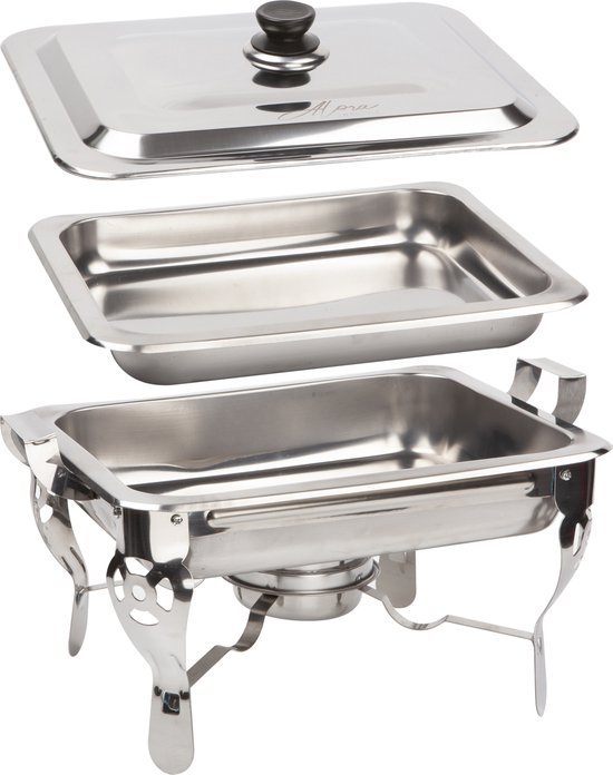 Alora Chafing Dish Chrome - Voedsel Verwamer - Voedsel Warmhouden - met Deksel - Buffetwarmer - Roestvrij Staal - Chrome - Warmhoudplaat - Bain Maria - Warmhoudbakken - 35 x 28 x 25cm - Warmhoudschalen