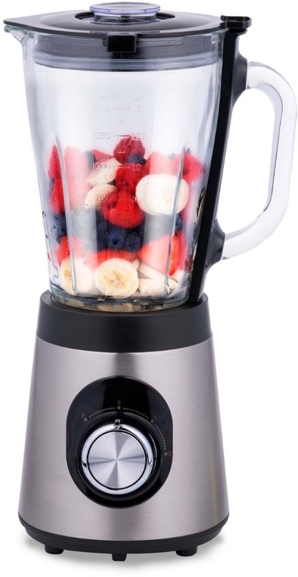 alpina Blender Smoothie 1.5L - Mixer 500W met Glazen Kan - Keukenmixer met 2 Snelheden en Pulserende Functie - Antislip Voetjes - Eenvoudig te Reinigen van Alpina