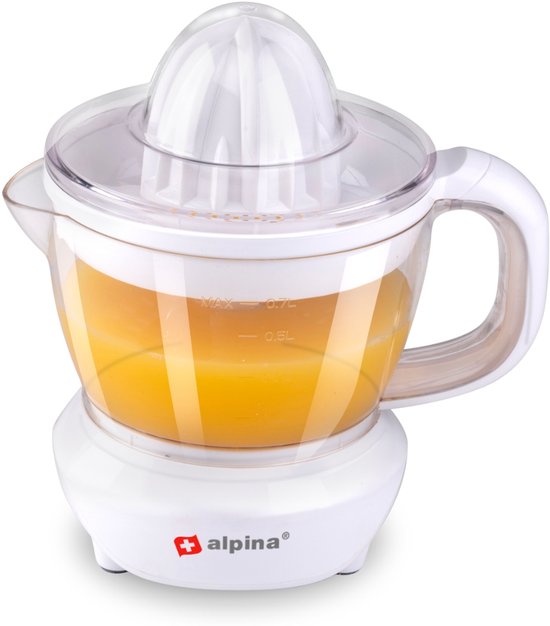 alpina Citruspers 0.7L – Sinaasappelpers Elektrisch 25W – Citrus Pers met 2 Perskegels – Sapcentrifuge voor Sinaasappels en Citroenen – Vaatwasbestendig van Merkloos