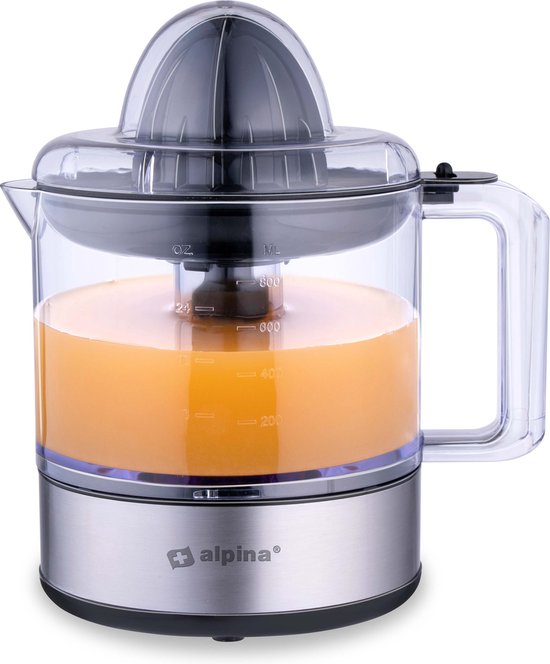 alpina Elektrische Citruspers - 30W/230V - Sinaasappelpers - Sap Reservoir 800ML - Filter voor Pulp en Pitjes - BPA-Vrij - Zilver van Merkloos