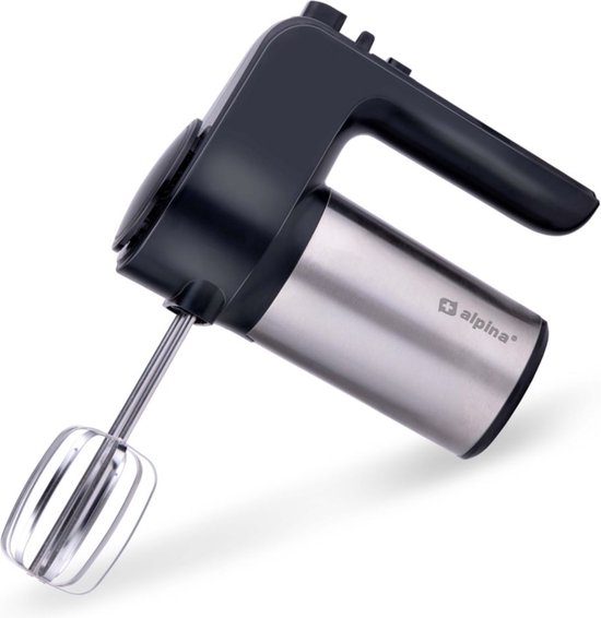 alpina Elektrische Handmixer - 230 V - 6 Snelheidsstanden - Elektrische Mixer - 400 W - 2 Gardes en 2 Deeghaken - met Opbergstandaard - Keukenmixer - ABS/ RVS - Zwart van Alpina