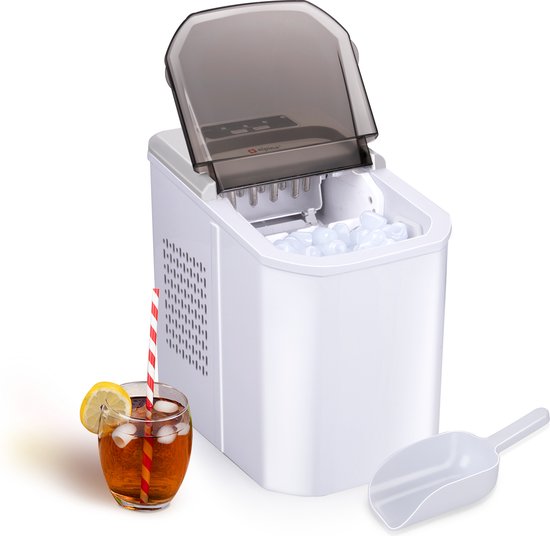 alpina Ijsblokjesmachine - Ijsblokmaker - 2 Formaten Ijsblokken - Productie in 10-12 Minuten - Transparante Deksel - Wit van Alpina