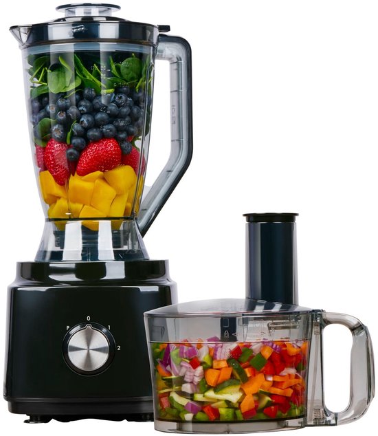 alpina Keukenmachine FP413GS - Blender Smoothie Maker 1.8L - Foodprocessor met Snijmessen en Raspschijven - Hakmolen Elektrisch - 750W - Zwart van Merkloos