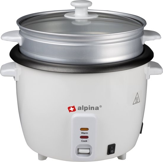 Alpina Rijstkoker - 1,8 Liter - 700 Watt - Stomer voor Groente - Warmhoudfunctie - Wit