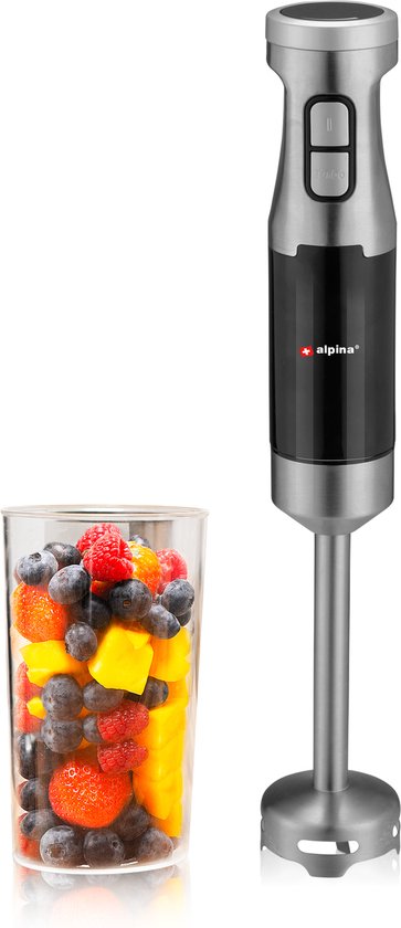 alpina Staafmixer HB6700F-N - Mixer met Maatbeker 700ML - Handmixer Elektrisch 1000W - 2 Snelheden en Turbo Functie - BPA-Vrij - Roestvrij Staal - Zwart/Zilver van Alpina
