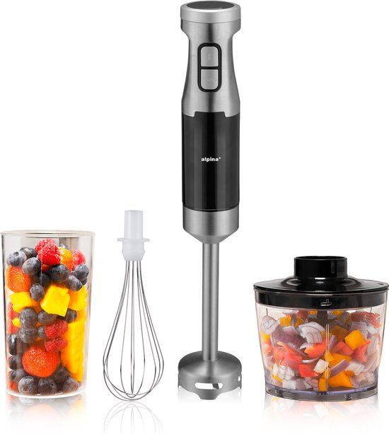 alpina Staafmixer Set HB6700F-N - Staafmixer met Hakmolen - Handmixer Elektrisch - Garde - Klopper - 1000W - Incl. 700ML Maatbeker - Mixer 4-in-1 - BPA-Vrij - RVS van Merkloos