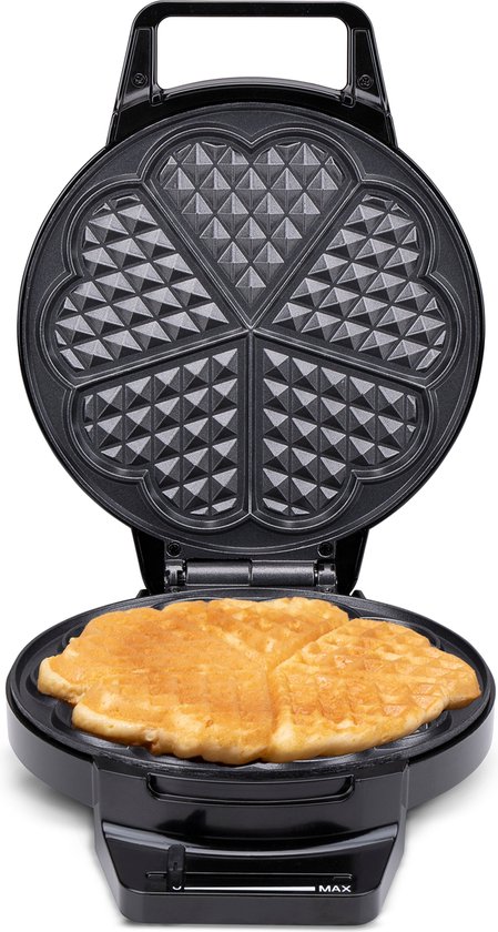 alpina Wafelmaker Hartvorm - Wafelijzer Hartvorm - Wafelmaker voor Hartwafels - Belgisch Wafelijzer 1000W - Zwart