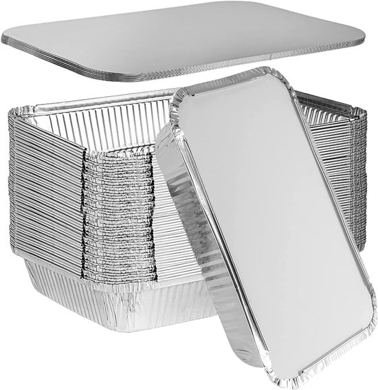 Aluminium Grillschalen - Zilver - 31 x 21 x 5 cm - Wegwerp Aluminiumfolie met Deksel - Voor Grillen en Bakken