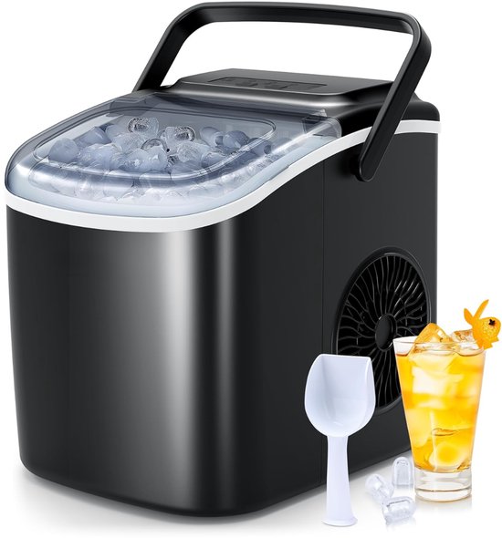 AMA® Ijsblokjesmachine - Zelfreinigende Ijsblokjesmaker - Kleine Ijsblokjesmachine - Zwart - 29.4x22.2x29cm van Merkloos