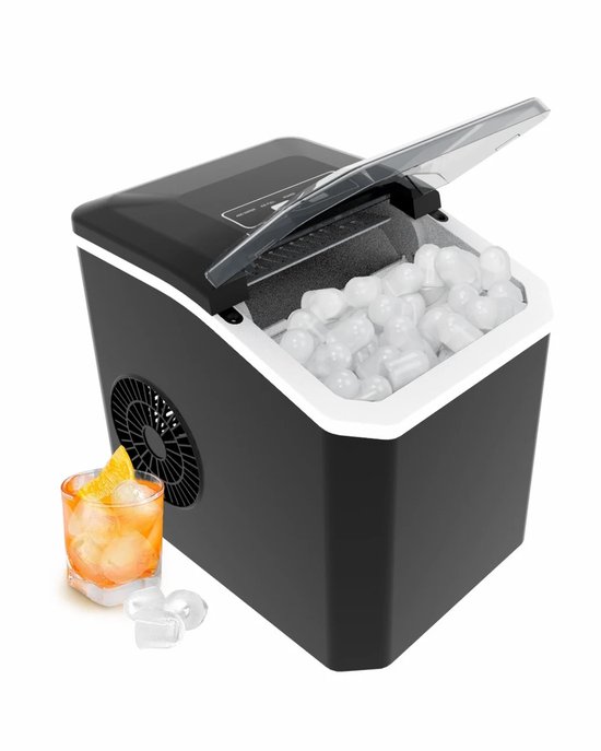 Amolass - Ijsblokjesmachine - Ijsmachine - Mini - Elektrisch - Draagbaar - 22,5x29,4x28,5cm - Watertank Capaciteit 1,3L - Zwart van Amolass
