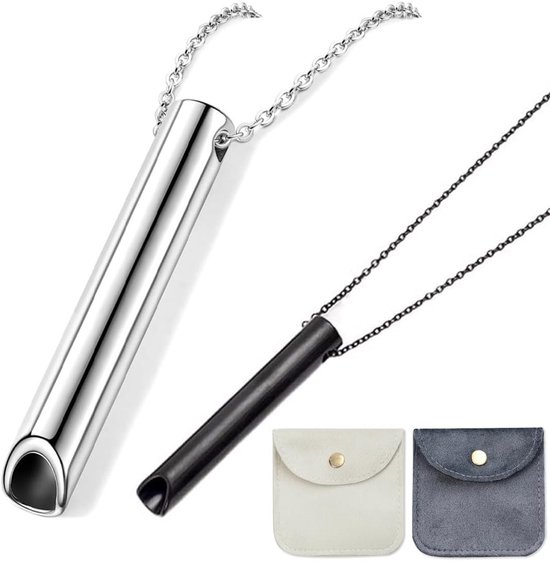 Anti-angst en Paniekaanval Ketting, Ademhalingsketting voor Mindfulness Oefeningen en Ontspanning, Draagbare Hanger voor Mannen en Vrouwen, RVS, Zilver, Zwart, Set van 2, Stressvermindering, Meditatie, Ontspanningstechnieken