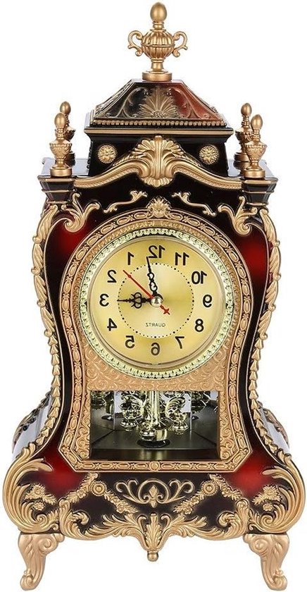 Antieke Tafelklok in Vintage Stijl - Decoratieve Desk Klok voor Thuis en Hotel, Alarmfunctie, Bruin Rood van Merkloos