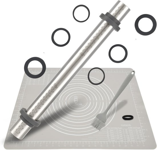 Antislip siliconen bakmat 50 × 40 cm + antiaanbaklaag deegroller - roestvrijstaal - fondantglazuur - pizza - pasta - koekjes van Merkloos