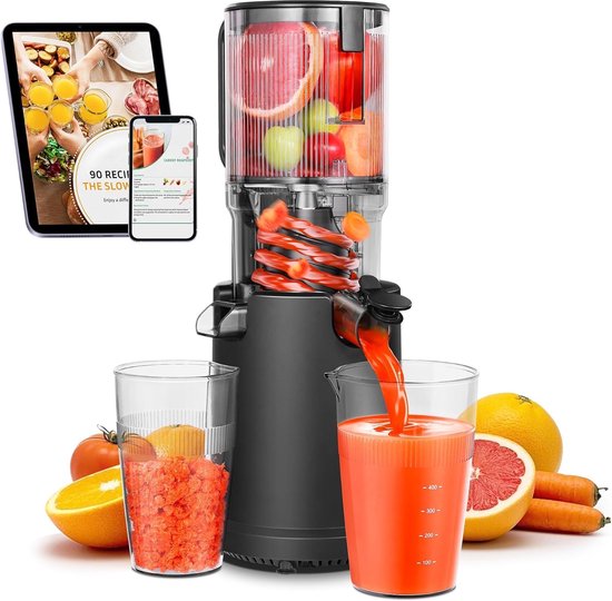 AOBOSI Slow Juicer met 135 mm grote vulopening - 200 W koude pers sapcentrifuge met achteruitloop en drievoudig filter - BPA-vrij en stil - ideaal voor vers sap van groenten en fruit
