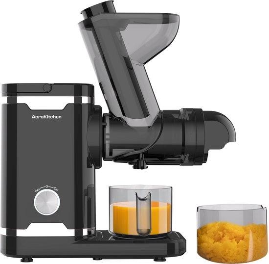 AoraKitchen Slowjuicer - met Omkeerfunctie - Sapcentrifuge - 500 ML - Juicer - voor Groenten en Fruit - Fruitpers - Zwart van AoraKitchen