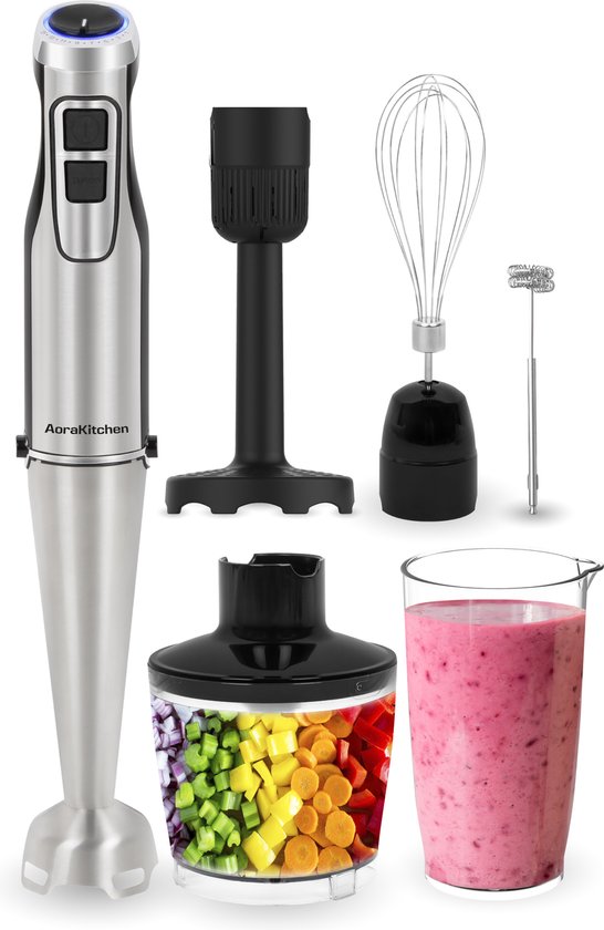 AoraKitchen - Staafmixer Set - 1000W - 15 Snelheden - Melkopschuimer - Hakmolen - Maatbeker - Garde van $