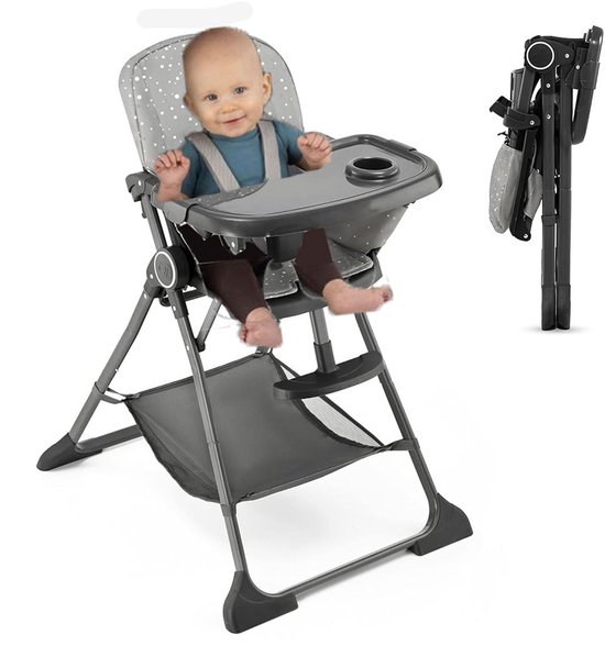 ApexArte® Kinderzetel - Eetstoel Baby 6 Maanden en Ouder - Kinder Eetstoel - Kinderstoel - Inklapbare Eetstoel - Grijs van ApexArte®