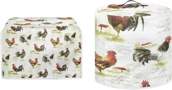Apparaten Stofhoezen - Keukenmachine Covers - Apparaten Beschermen - Met Voorvak - Set van 2 - Wit met kippenpatroon