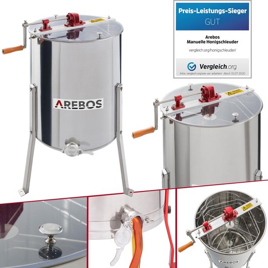 AREBOS Honing Extractor - Honing Centrifuge - Roestvrij Staal - Handmatig - voor 4 honingraatjes 26 x 42cm van AREBOS