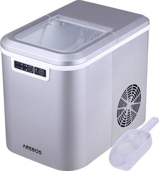 AREBOS Jsblokjesmachine – IJsblokjesmaker – binnen 10-15 minuten - met IJsschep - 12kg/24u - 2,2L Watertank - Zilver van AREBOS